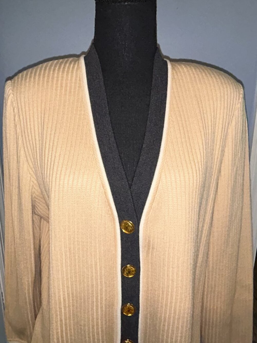 St. John Collection Marie Gray Ribbed Knit Cardigan, ladies large